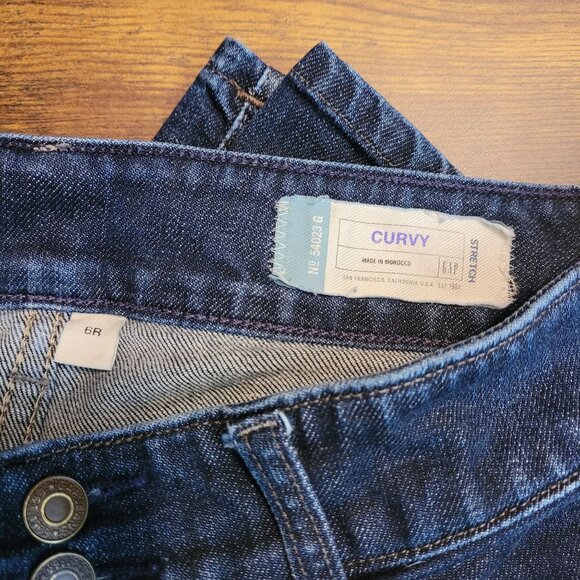 Vtg GAP Jeans Women 6 R Bowery Curvy Flare Low Rise Button Flap Dark Wash Y2K - Picture 4 of 12